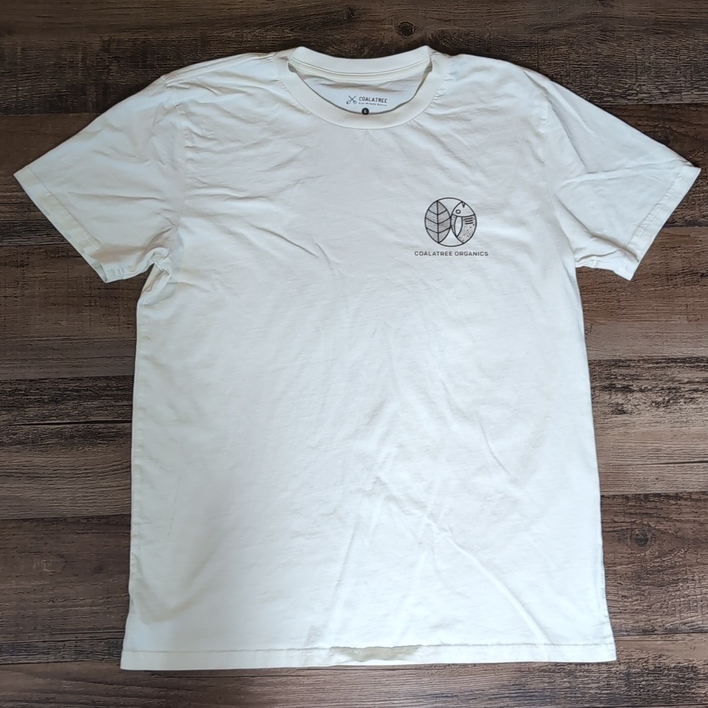 COALATREE Organics Short Sleeve Crew T Shirt Fish Graphic Tee Off White Size Lg